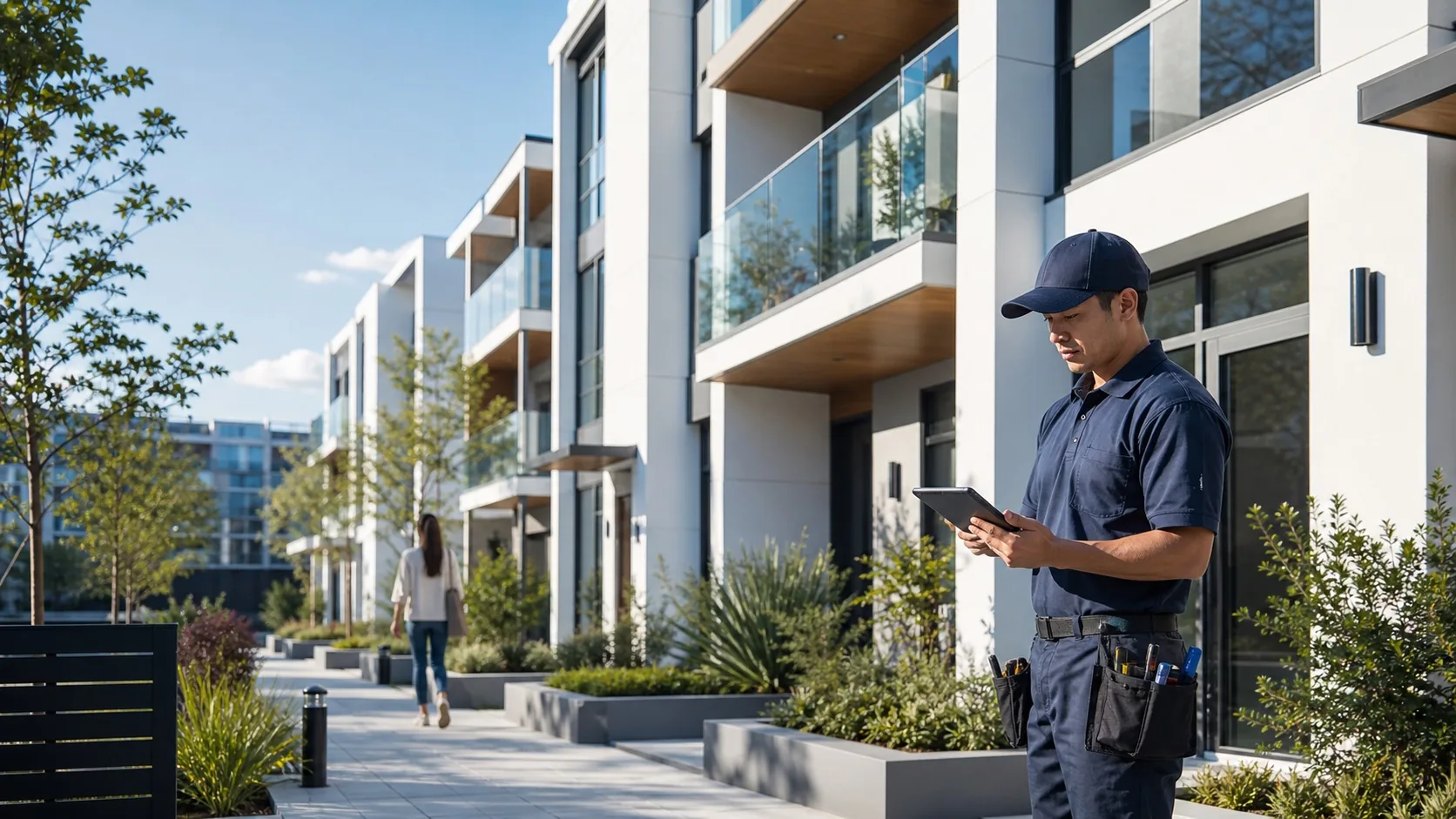 Fiber technician checking service at an apartment building